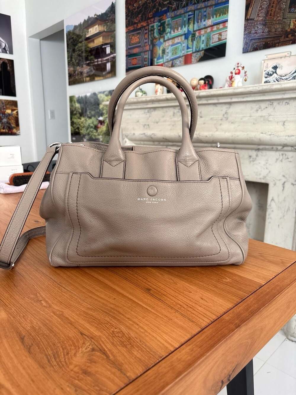 Marc Jacobs Empire City Pebbled Leather Convertible Tote Bag in Taupe